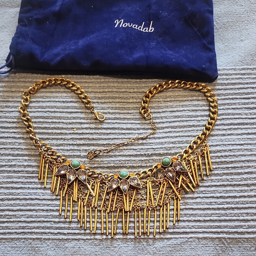 Gold and Blue rhinostone Statement Necklace
